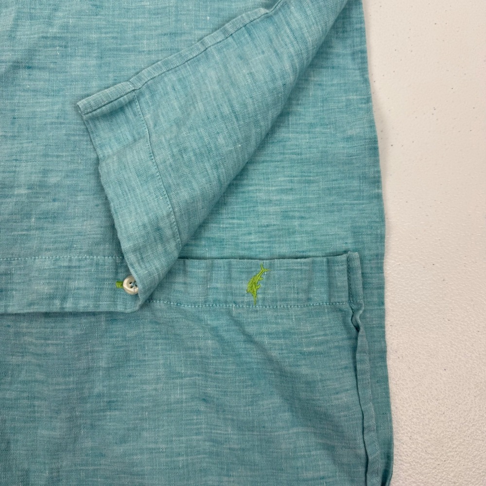 Tommy Bahama Mens XXL Aqua Teal Linen Blend‎ Short Sleeve Button Front Shirt - Picture 10 of 11
